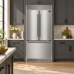 FORNO Gallipoli 34" 17.5 cu. ft. French Door Built-In Refrigerator in Stainless Steel with Ice Maker and Grill Trim Kit, FFFFD1974-35SG