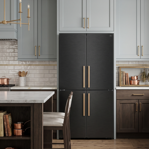 FORNO Custodia 46.8" 20.6 cu. ft. Refrigerator with Bottom Freezer and Ice Maker in Black with Antique Brass Accents, FFFFD1766-48BLK
