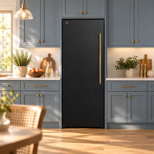 FORNO Maderno 28" 13.6 cu. ft. Left Swing Convertible Upright Freezer/Refrigerator in Black with Antique Brass Handle, FFFFD1722-28BLK-LS