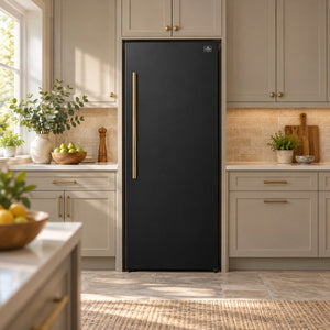 FORNO Maderno 28" 13.6 cu. ft. Right Swing Convertible Upright Freezer/Refrigerator in Black with Antique Brass Handle, FFFFD1722-28BLK-RS