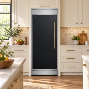 FORNO Maderno 32" 13.6 cu.ft. Left Swing Built-In Convertible Refrigerator/Freezer in Black with Antique Brass Handle and Modern Trim, FFFFD1722-32LMG-BLK