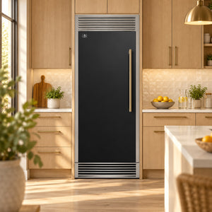 FORNO Maderno 32" 13.6 cu.ft. Left Swing Built-In Convertible Refrigerator/Freezer in Black with Antique Brass Handle and Grill Trim, FFFFD1722-32LSG-BLK