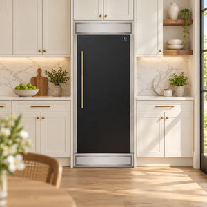 FORNO Maderno 32" 13.6 cu.ft. Right Swing Built-In Convertible Refrigerator/Freezer in Black with Antique Brass Handle and Modern Trim, FFFFD1722-32RMG-BLK