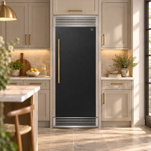 FORNO Maderno 32" 13.6 cu.ft. Right Swing Built-In Convertible Refrigerator/Freezer in Black with Antique Brass Handle and Grill Trim, FFFFD1722-32RSG-BLK