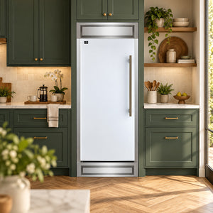FORNO Maderno 32" 13.6 cu.ft. Left Swing Convertible Refrigerator and Freezer with Modern Trim Kit in White with Antique Brass Handles, FFFFD1722-32LMG-WHT