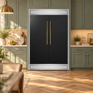 FORNO Maderno 60" 27.2 cu. ft. Convertible Refrigerator and Freezer with Modern Trim Kit in Black with Antique Brass Handles, FFFFD1722-60MG-BLK