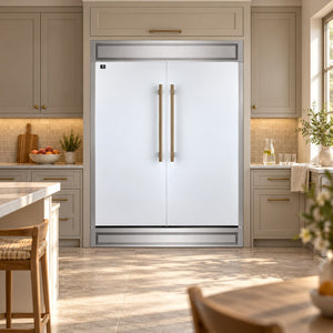 FORNO Maderno 60" 27.2 cu.ft. Convertible Refrigerator and Freezer with Modern Trim Kit in White with Antique Brass Handles, FFFFD1722-60MG-WHT