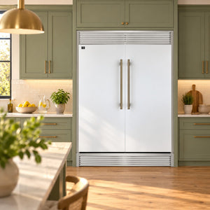 FORNO Maderno 60" 27.2 cu.ft. Convertible Refrigerator and Freezer with Grill Trim Kit in White with Antique Brass Handles, FFFFD1722-60SG-WHT