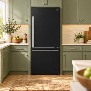 FORNO Espresso Milano 31" 17.2 cu. ft. Right Swing Refrigerator and Bottom Freezer in Black with Stainless Steel Handles, FFFFD1785-31BLK