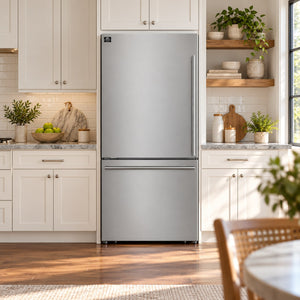 FORNO Espresso Milano 31" 17.2 cu. ft. Left Swing Refrigerator and Bottom Freezer with Ice Maker in Stainless Steel and Stainless Steel Handles, FFFFD1786-31S