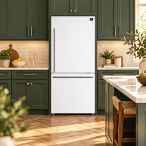 FORNO Espresso Milano 31" 17.2 cu. ft. Right Swing Refrigerator and Bottom Freezer in White with Stainless Steel Handles, FFFFD1785-31WHT