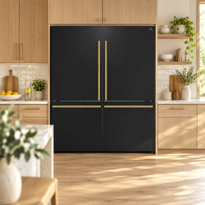 FORNO Espresso Milano 62" 34.4 cu. ft. Side-By-Side Refrigerator with Ice Maker in Black with Antique Brass Accents, FFFFD1787-60BLK