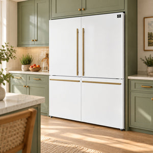FORNO Espresso Milano 62" 34.4 cu. ft. Side-By-Side Refrigerator with Ice Maker in White with Antique Brass Accents, FFFFD1787-60WHT