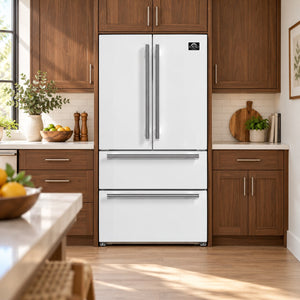 FORNO Espresso Moena 36" 19.2 cu. ft. Counter Depth Refrigerator with Ice Maker in White with Stainless Steel Handles, FFRBI1820-36WHT