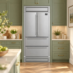 FORNO Moena 40" 19.2 cu. ft. French Door Built-In Refrigerator in Stainless Steel with Ice Maker and Modern Trim Kit, FFRBI1820-40MG