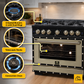 FORNO Ambassador Valente 36" 5.2 cu. ft. Dual Fuel Range, 6 Sealed Burners, Convection Oven in Black with Antique Brass Accents and Copper Rivet Trim, FFSGS6199-36CPBLK