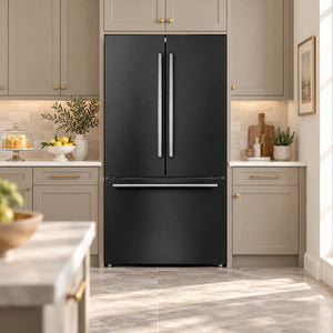FORNO Rivello 36" French Door Standard Depth Refrigerator with Water and Ice Dispenser in Black with Stainless Steel Accents, FFFFD1783-36BLK
