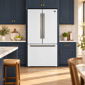 FORNO Rivello 36" French Door Standard Depth Refrigerator with Water and Ice Dispenser in White with Antique Brass Accents, FFFFD1783-36WHT
