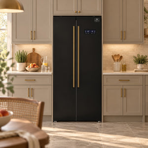 FORNO Espresso Salerno 33" 15.6 cu. ft. Refrigerator in Black with Antique Brass Handles, FFRBI1805-33BLK