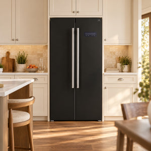 FORNO Espresso Salerno 33" 15.6 cu. ft. Refrigerator in Black with Stainless Steel Handles, FFRBI1805-33BLK