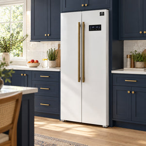 FORNO Espresso Salerno 33" 15.6 cu. ft. Refrigerator in White with Antique Brass Handles, FFRBI1805-33WHT