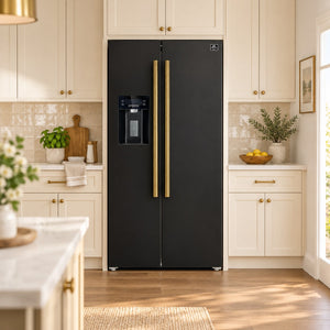 FORNO Espresso Salerno 36" 20 cu. ft. Side-By-Side Refrigerator with Water and Ice Dispenser in Black with Antique Brass Handles