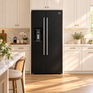FORNO Espresso Salerno 36" 20 cu. ft. Side-By-Side Refrigerator with Water and Ice Dispenser in Black with Stainless Steel Handles