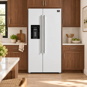 FORNO Espresso Salerno 36" 20 cu. ft. Side-By-Side Refrigerator with Water and Ice Dispenser in White with Stainless Steel Handles