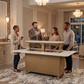 FORNO Elevato Smart Bar Table with 5.2 cu. ft. Fridge/Freezer, Motorized Lift System, Bluetooth Control in White and Luxury Champagne Finish, FBTFR7037-72WHT