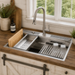 FORNO Acqua 33" Drop-In/Undermount 3 Level Workstation Sink, Waterfall Faucet, Glass Rinser in Stainless Steel, D-WP30
