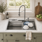 FORNO Acqua 33" Drop-In/Undermount 3 Level Workstation Sink, Waterfall Faucet, Glass Rinser in Stainless Steel, E-XP31