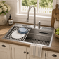 FORNO Acqua 33" Drop-In/Undermount 3 Level Workstation Sink, Waterfall Faucet, Glass Rinser in Stainless Steel, E-ZP30