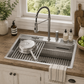 FORNO Acqua 33" Drop-In/Undermount 3 Level Workstation Sink, Waterfall Faucet, Glass Rinser in Stainless Steel, E-ZP31