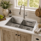 FORNO Acqua 33" Drop-In/Undermount 50/50 Double Bowl Sink, Waterfall Faucet in Stainless Steel, G-ZN30