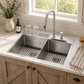 FORNO Acqua 33" Drop-In/Undermount 40/60 Double Bowl Sink, Retractable and Waterfall Faucet in Stainless Steel, H-XN30