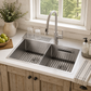 FORNO Acqua 33" Drop-In/Undermount 40/60 Double Bowl Sink, Retractable and Waterfall Faucet in Stainless Steel, H-ZN30