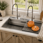 FORNO Acqua 45" Drop-In/Undermount 3 Level Workstation Sink, 2 Faucets, Glass Rinser in Stainless Steel, J-WP31