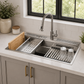 FORNO Acqua 33" Drop-In/Undermount 3 Level Workstation Sink, Waterfall Faucet, Glass Rinser in Stainless Steel, D-WP30