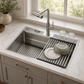 FORNO Acqua 33" Drop-In/Undermount 3 Level Workstation Sink, Waterfall Faucet, Glass Rinser in Stainless Steel, D-XP30