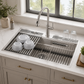FORNO Acqua 33" Drop-In/Undermount 3 Level Workstation Sink, Retractable Faucet, Glass Rinser in Stainless Steel, D-XP31
