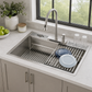 FORNO Acqua 33" Drop-In/Undermount 3 Level Workstation Sink, Waterfall Faucet, Glass Rinser in Stainless Steel, E-XP30