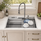 FORNO Acqua 33" Drop-In/Undermount 3 Level Workstation Sink, Waterfall Faucet, Glass Rinser in Stainless Steel, E-XP31