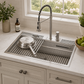 FORNO Acqua 33" Drop-In/Undermount 3 Level Workstation Sink, Waterfall Faucet, Glass Rinser in Stainless Steel, E-ZP31