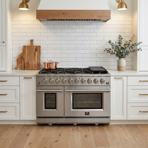 FORNO Massimo 48″ 6.58 cu. ft. Freestanding Gas Range with 8 Sealed Burners, Air Fryer Kit, Wok Support & Griddle in Stainless Steel, FFSGS6239-48