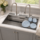 FORNO Acqua 48" Drop-In/Undermount 3 Level Workstation Sink, 2 Faucets, Glass Rinser in Stainless Steel, J-WP30