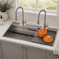 FORNO Acqua 45" Drop-In/Undermount 3 Level Workstation Sink, 2 Faucets, Glass Rinser in Stainless Steel, J-WP31