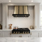 FORNO Ambassador Valente 36" 427 CFM Wall Mount Range Hood with 3 Speeds, LED Light in Fingerprint Resistant Black, Antique Brass and Copper Rivet Trim, FRHWM5099-36CPBLK