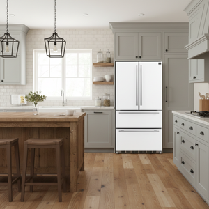 FORNO Espresso Moena 36" 19.2 cu. ft. Counter Depth Refrigerator with Ice Maker in White with Stainless Steel Handles, FFRBI1820-36WHT