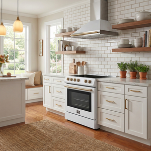 FORNO Espresso Leonardo 30" 5 cu. ft. Electric Range in White with Antique Brass Handles, FFSEL6012-30WHT