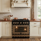 FORNO Ambassador Valente 36" 5.2 cu. ft. Dual Fuel Range, 6 Sealed Burners, Convection Oven in Black with Antique Brass Accents and Copper Rivet Trim, FFSGS6199-36CPBLK